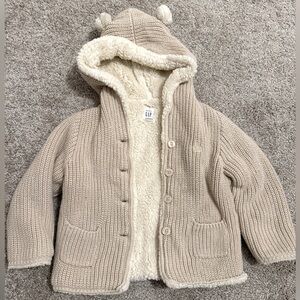 GAP Beige Sherpa lined knit cardigan